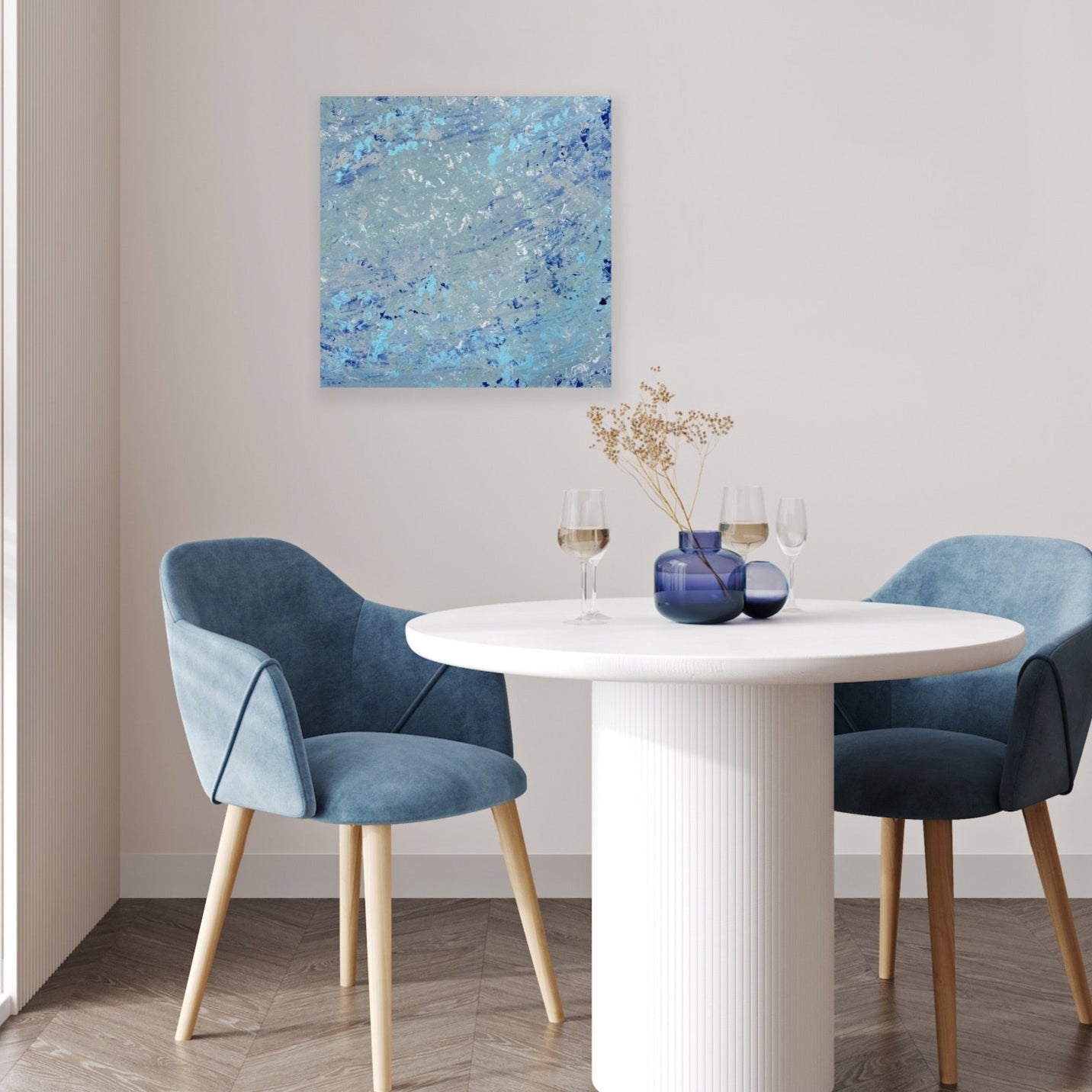 Original painting for your living space in blue and white