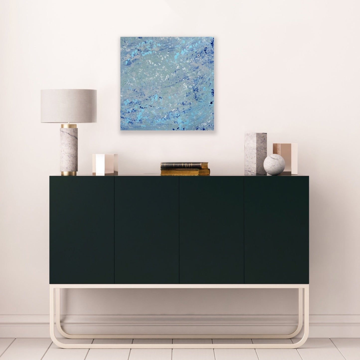 blue and white painting on canvas