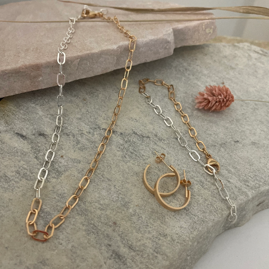 Grace Set SIBER/ROSÉGOLD - Ohrringe, Halskette & Armkette