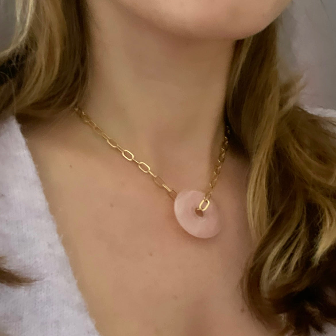 Ruby Halskette mit Rosenquarz Anhänger