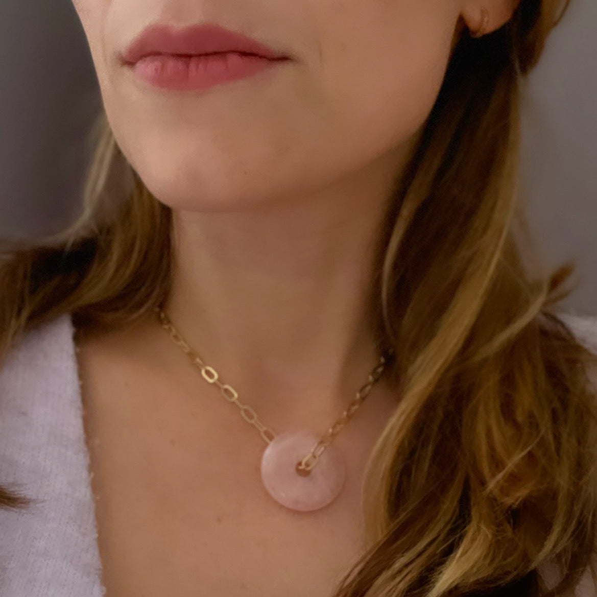Ruby Halskette mit Rosenquarz Anhänger