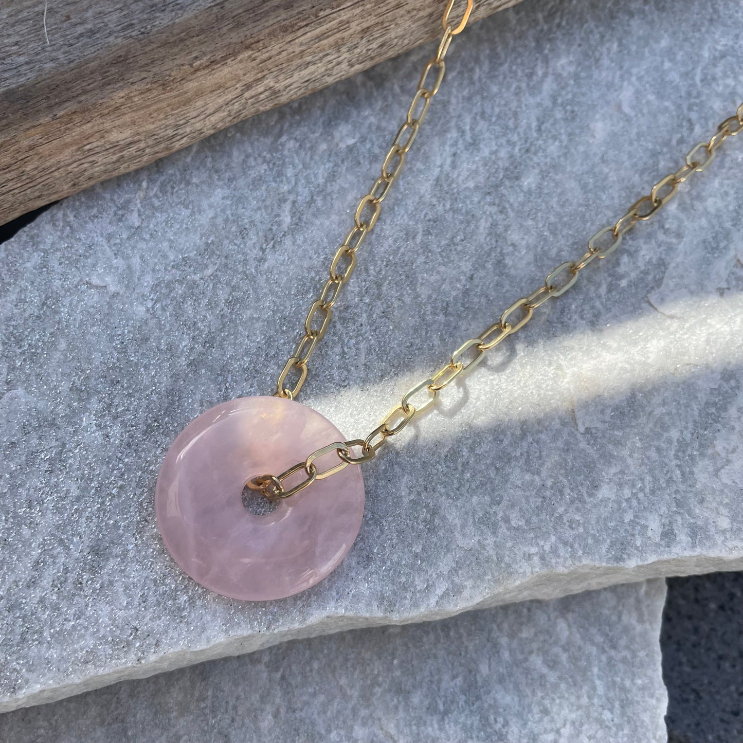 Ruby Halskette mit Rosenquarz Anhänger