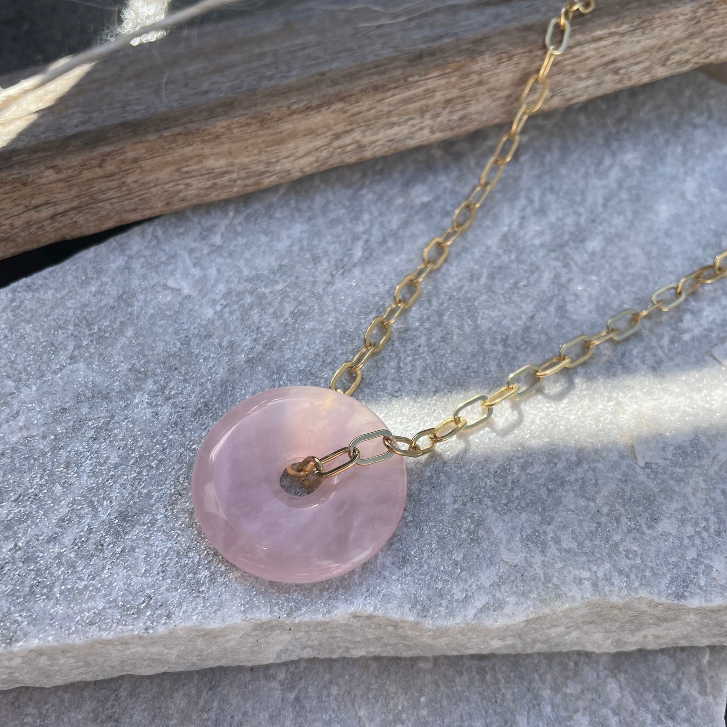 Ruby Halskette mit Rosenquarz Anhänger