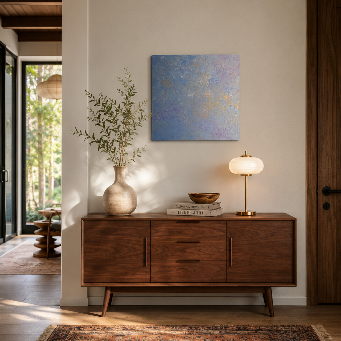 hellblaue Acryl Kunstwerke perfekt für den Essbereich im Scandi Interior Stil
